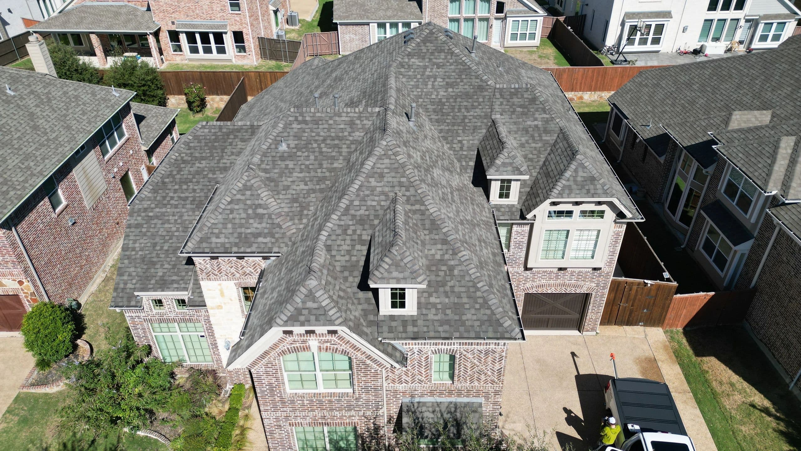 Aerial view of completed roofing project — Square Construction